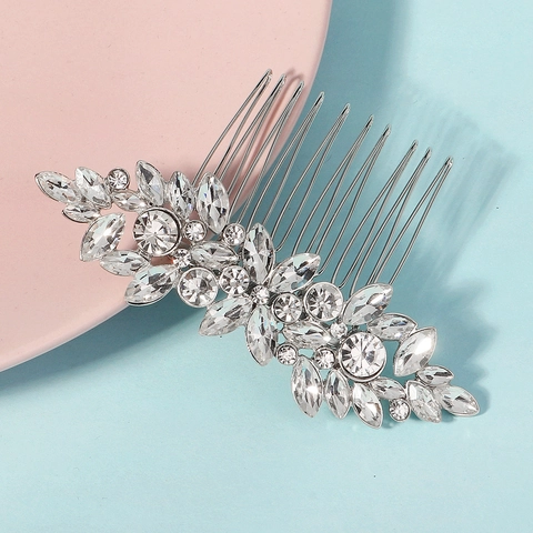 Eleganter Brauthaarkamm Vintage Blumen Strass Hochzeit Kopfschmuck Legierung Silber Haarnadel Clip Für Damen Party Schmuck