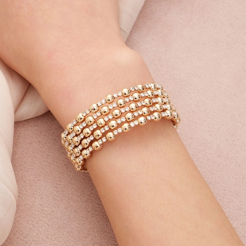 Luxury Gold Zinc Alloy Multi-layer Open Cuff Bracelet For Women With Rhinestone Beads Fashion Geometric Jewelry Gift