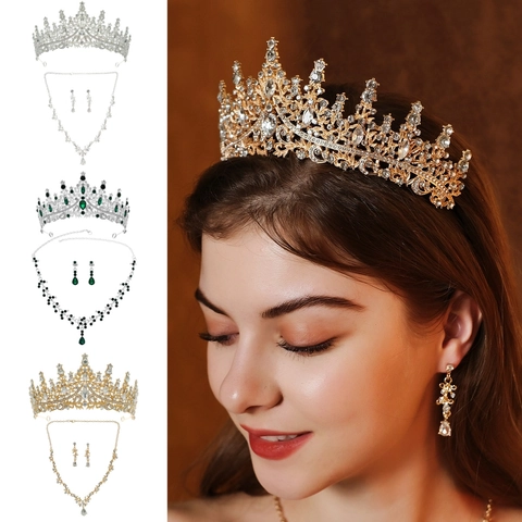 Lussuoso Set di Corona Collana Orecchini in Lega di Strass Gioielli da Sposa per Donna Matrimonio Festa Banchetto Accessori