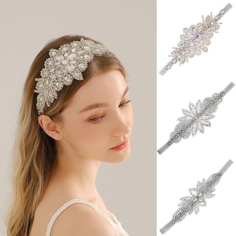 Luxurious Rhinestone Bridal Headband Handcrafted Beaded Elastic Hairband For Wedding Party Photography Women Accessories