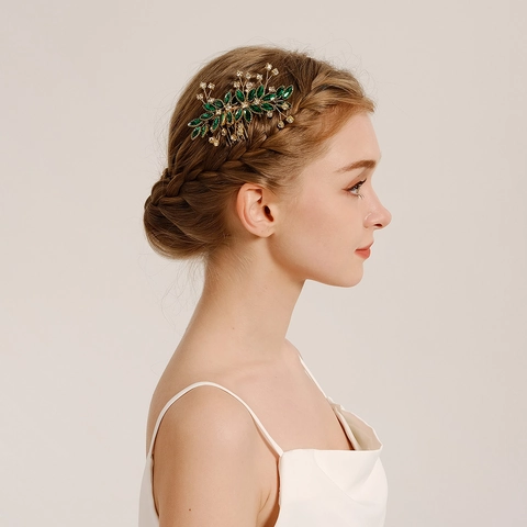 Peigne à Cheveux de Mariée Vintage Fait Main avec Strass en Forme de Feuille Accessoires Cheveux Élégants pour Mariage Femme