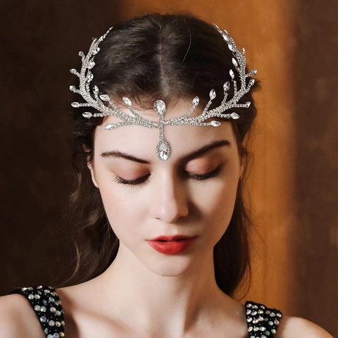 Elegante Catenina da Fronte per Sposa con Strass Argento Design a Vite Fascia per Capelli da Matrimonio Gioielli da Fronte Bohémien per Donna Accessori da Festa