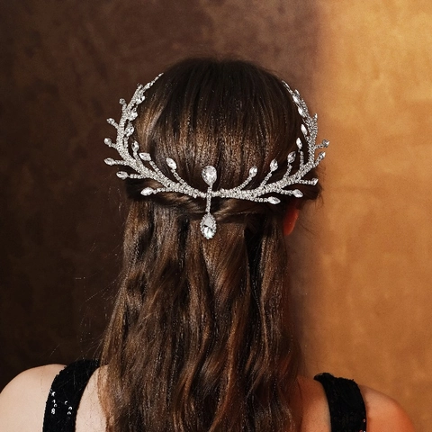 Elegante Catenina da Fronte per Sposa con Strass Argento Design a Vite Fascia per Capelli da Matrimonio Gioielli da Fronte Bohémien per Donna Accessori da Festa
