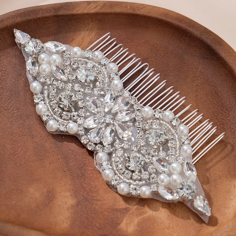 Pettine per Capelli da Sposa Fatto a Mano Simmetrico Farfalla Floreale Lega Strass Künstliche Perle Gioielli per Matrimonio Donna