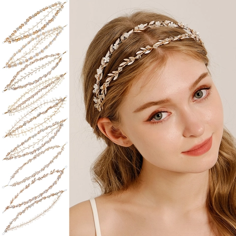 Handmade Bridal Hairband Rhinestone Flower Imitation Artificial Pearl Wedding Hair Vine Gold Silver Headpiece For Brides Party Accessories
