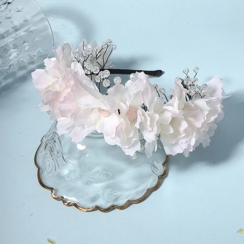 Fascia per Capelli da Sposa con Rose Simulate Fatta a Mano con Perline di Cristallo Elegante Cerchietto di Fiori per Matrimonio