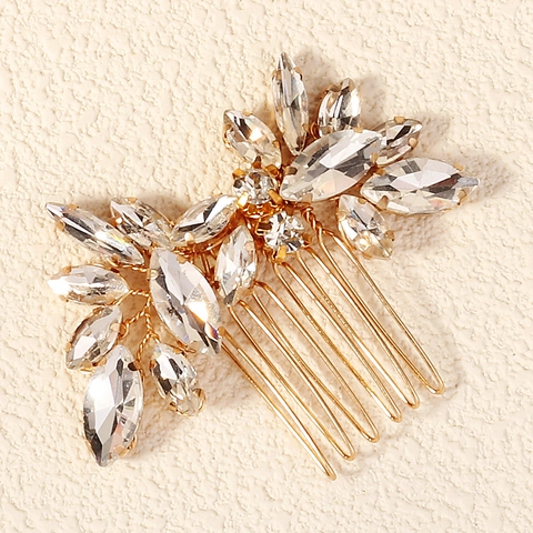 Luxus Gold Legierung Strass Blume Braut Haarkamm Blatt Haarschmuck Für Hochzeit Party Damen Schmuck
