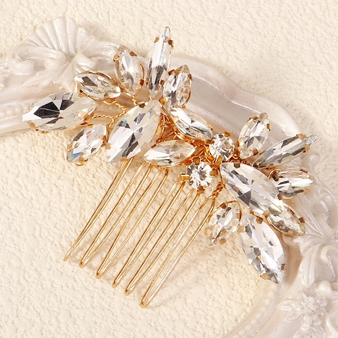 Luxus Gold Legierung Strass Blume Braut Haarkamm Blatt Haarschmuck Für Hochzeit Party Damen Schmuck