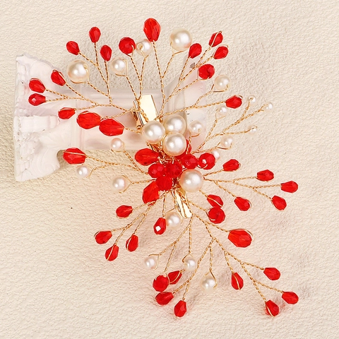 Fermaglio per Capelli da Sposa Fatto a Mano Design a Ramo Con Perle Artificiali e Strass di Cristallo Elegante Accessorio per Capelli