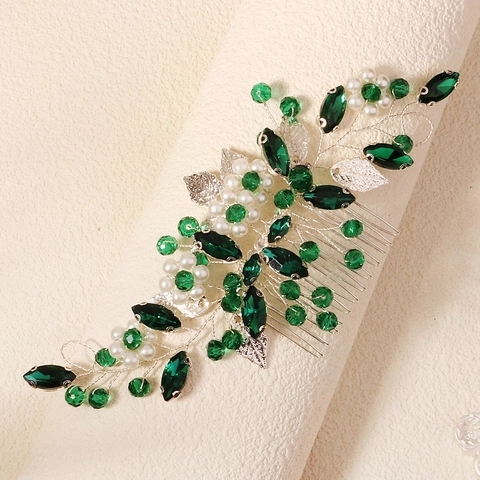 Pettine per Capelli da Sposa Fatto a Mano Floreale Foglia Strass Perla Artificiale Accessorio per Matrimonio Donna Gioielli
