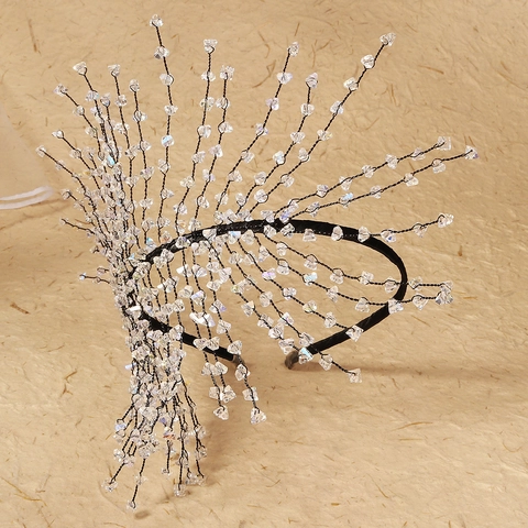 Cerchietto Esagerato con Nappe in Cristallo a Raggiera Fatto a Mano Strass Copricapo da Sposa Festa Ballo Matrimonio Donna Gioielli per Capelli