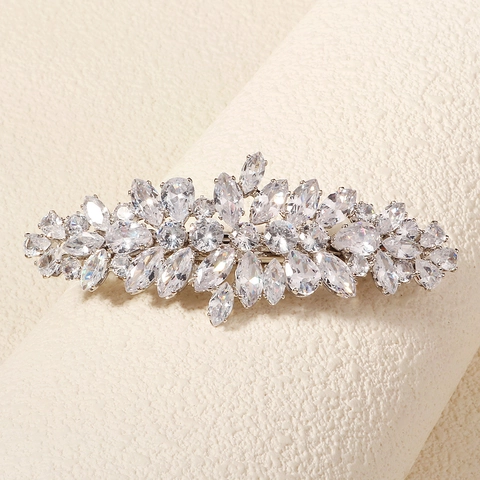 Korean INS Style Zirconia Hair Clip Elegant Silver Alloy Spring Clip For Women Back Of Head Updo Accessory Versatile Jewelry Gift