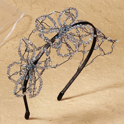 Cerchietto con Fiori e Perle di Cristallo Fatto a Mano Cerchio per Capelli Floreale in Rete per Matrimonio Accessori Capelli Donna
