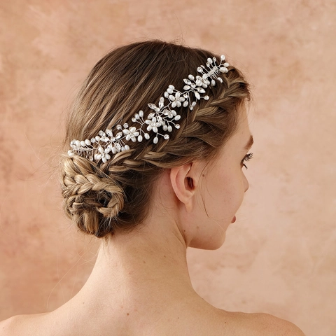 Handmade Bridal Hair Vine With Artificial Pearl Rhinestone Silver Color Flower Hair Comb Wedding Headpiece For Women Jewelry