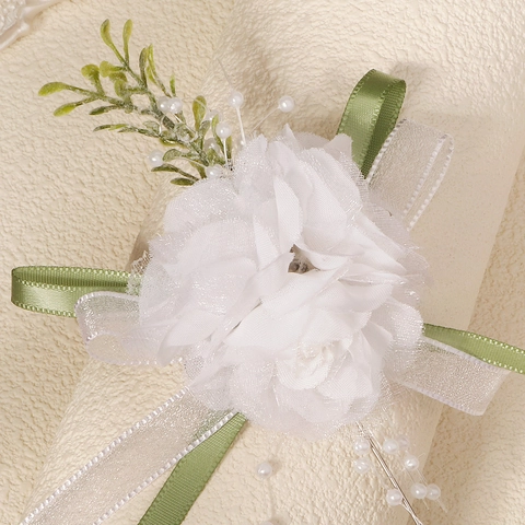Broche de Flor de Tela Hecho a Mano Corsage de Muñeca Camelia Blanca Con Cinta de Perlas Artificiales de Imitación para Boda Fiesta Mujer