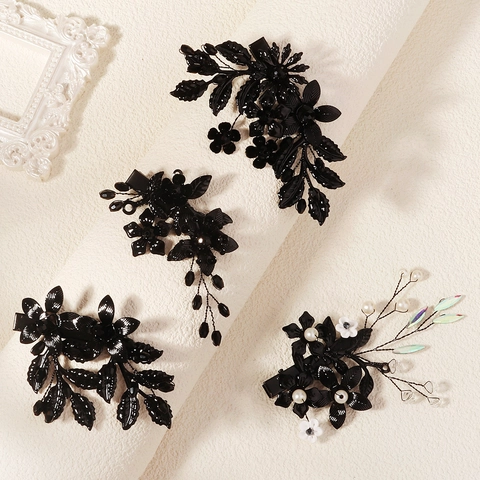 Fermaglio per Capelli Gotico Fatto a Mano con Fiori Neri in Lega di Ragno a Becco d'Anatra con Perle Artificiali Strass Halloween Party Accessori per Capelli da Donna