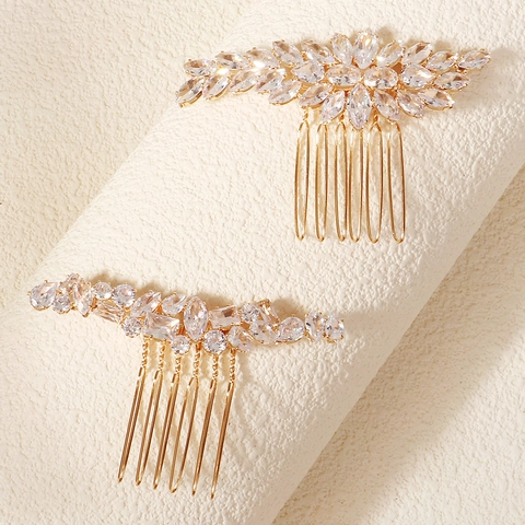 Luxus Zirkonia Braut Haarkamm Für Damen Gold Legierung Floral Strass Haarschmuck Für Hochzeit Party Bankett Haarzubehör