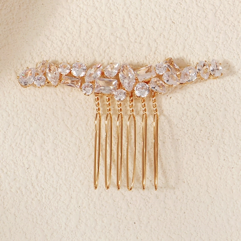 Luxus Zirkonia Braut Haarkamm Für Damen Gold Legierung Floral Strass Haarschmuck Für Hochzeit Party Bankett Haarzubehör