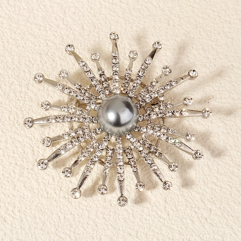 Elegante Spilla in Lega con Strass a Forma di Fiocco di Neve con Perla Artificial Imitazione per Donna Matrimonio Banchetto Gioielli