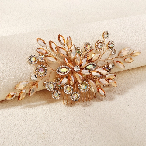 Handgefertigte Braut Haarkamm Strass Sonnenblume Hochzeit Kopfschmuck Legierung Blumen Haarschmuck Für Damen Party Schmuck