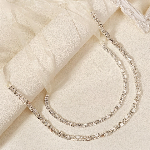 Luxus Zweireihige Strass Braut Stirnband Satinband Gürtel Set Elegante Kristall Haarband Taille Kette Hochzeit Damen Schmuck