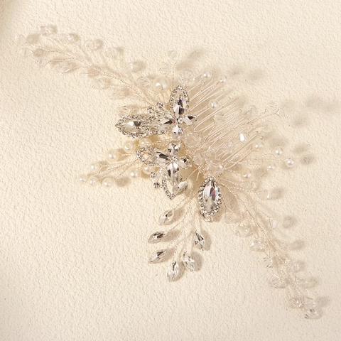 Handmade Silver Bridal Hair Comb Rhinestone Crystal Butterfly Pearl Flower Headpiece Wedding Party Accessories For Women