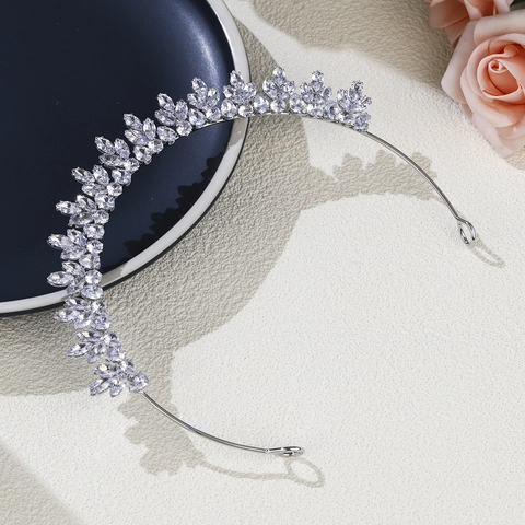 Luxus Zirkon Blatt Brautkrone Diadem Für Damen Silber Legierung Strass Stirnband Haarschmuck Zubehör Für Hochzeit Party