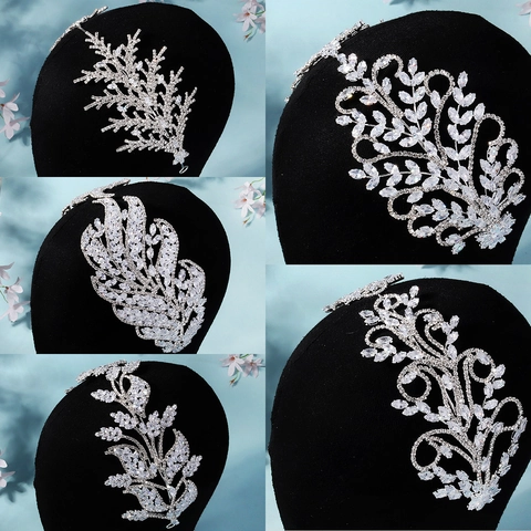 Corona de Novia de Lujo de Aleación y Circonia Diadema Elegante de Strass con Patrón de Hojas Tocado Plateado para Boda Fiesta Mujer