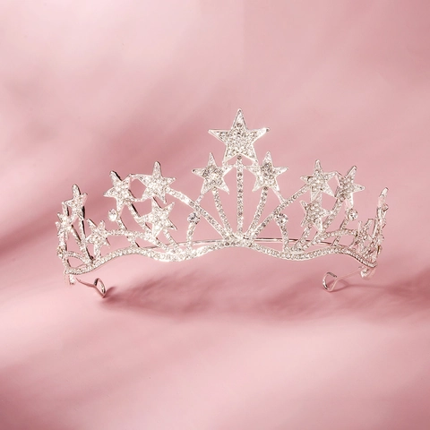 Corona Vintage a Stella Tiara in Lega di Strass Accessori per Capelli per Fotografia Matrimonio Festa di Compleanno Donna Gioielli