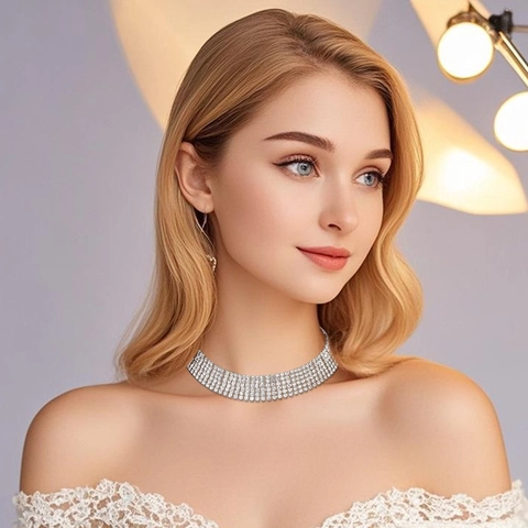 Collier Choker Multicouche en Strass Étincelant de Luxe Pour Femmes Collier de Déclaration Brillant Pour Bijoux de Banquet de Fête de Mariage