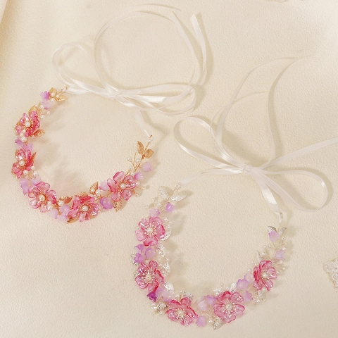 Fascia Sposa Romantica Rosa Fiore in Resina Perla Artificiale Fatto a Mano Stile Foresta Nastro Matrimonio Vite per Capelli Donna