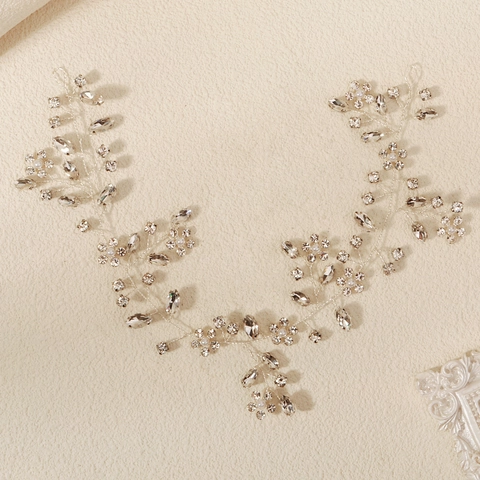 Vigne de Cheveux de Mariée Faite à la Main Fil de Cuivre Argenté Strass Perle Artificielle Accessoires de Cheveux de Mariage
