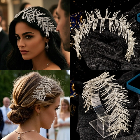 Diadema de Novia de Aleación con Estrás Tiara de Boda con Hoja Exagerada para Mujer Accesorios para el Cabello de Fiesta