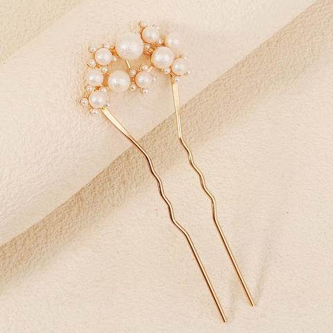 Vintage U-Shaped Alloy Hair Stick For Women Elegant Gold Hair Fork With Artificial Pearl Clusters Wedding Party Hair Accessories