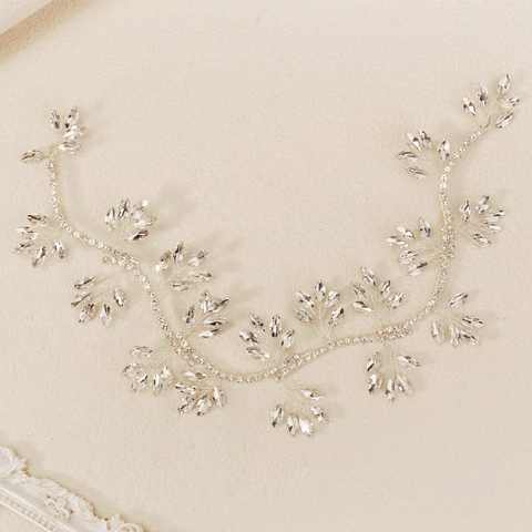 Elegante Vite per Capelli da Sposa Con Strass Marquise Fascia Foglia Argento Fatta a Mano Accessorio per Capelli Matrimonio Donna