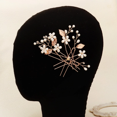 Handmade Artificial Pearl Gold Leaf Flower Bridal Hairpins Retro Wedding Headwear Romantic Hair Accessories For Women Brides Elegant