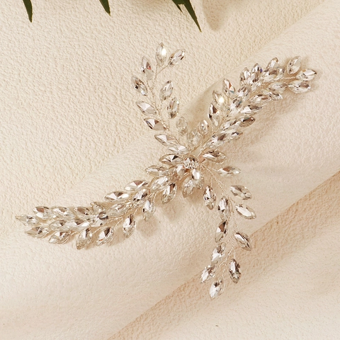 Fermaglio per Capelli a Ramo di Foglie con Strass Argento Fatto a Mano Sposa Matrimonio Gioielli per Capelli per Donne