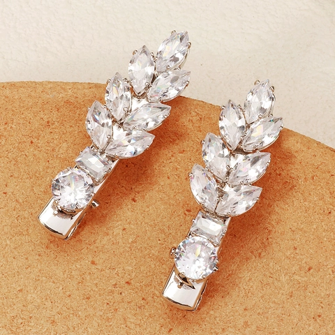 Exquisitas Pinzas para el Pelo de Hoja de Circonio Aleación Cristal Talla Marquise Clip Pico Pato para Boda Accesorios para Mujer