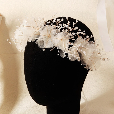 Süße Waldstil Netz Blume Braut Haarband Handgefertigt Künstliche Perle Kranz Für Hochzeit Fotografie Party Damen Mädchen Haarschmuck