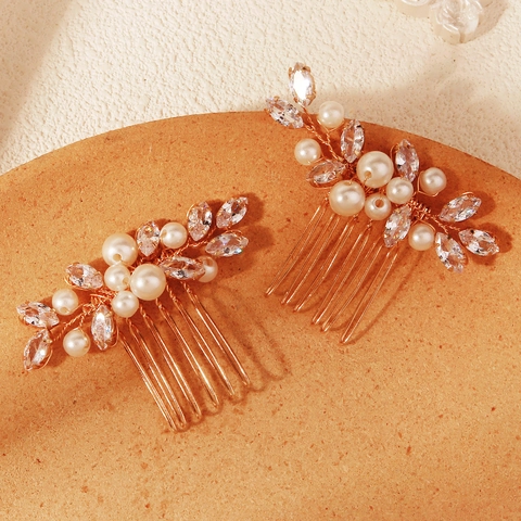 Vintage Braut Haarkamm Handgefertigte Goldene Legierung Künstliche Perle Strass Blume Haarnadeln Hochzeit Party Damen Schmuck