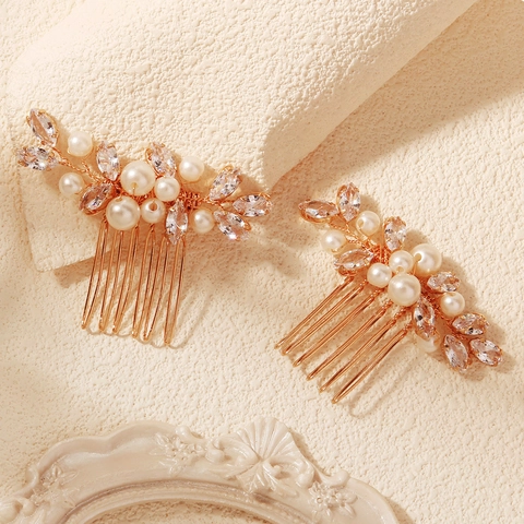 Vintage Braut Haarkamm Handgefertigte Goldene Legierung Künstliche Perle Strass Blume Haarnadeln Hochzeit Party Damen Schmuck