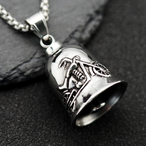 Vintage Stainless Steel Motorcycle Bell Pendant For Men Retro Biker Hip Hop Jewelry Domineering Bell Shape Charm Gift