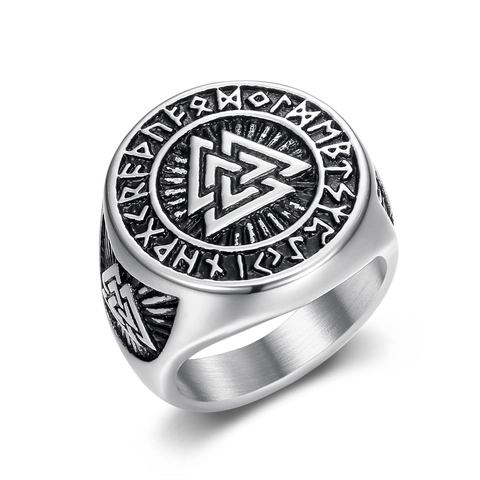 Anillo Vikingo Valknut Vintage para Hombre de Acero Inoxidable Runas Nórdicas Nudo Celta Sello Oro Plata Bicolor Joyería