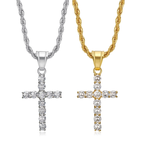 Iced Out Kreuz Anhänger Halskette Titan Edelstahl Zirkonia Hiphop Schmuck