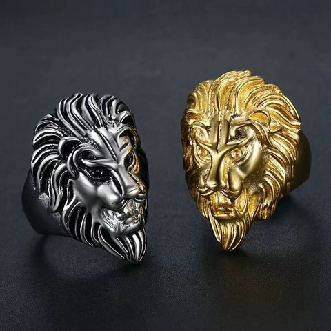 Hip Hop 316 Edelstahl Löwenkopf Ring Für Herren Vergoldet Punk Gothic Dominanter Tier Biker Mode Ring Schmuck