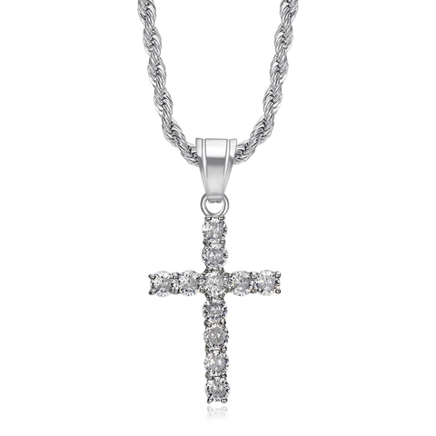 Iced Out Kreuz Anhänger Halskette Titan Edelstahl Zirkonia Hiphop Schmuck