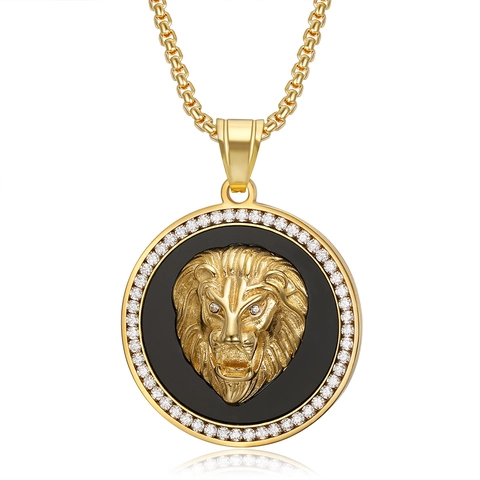 Collar con Colgante de Cabeza de León Hip Hop para Hombre Acero Inoxidable Circonia Incrustada Chapado en Oro Joyería
