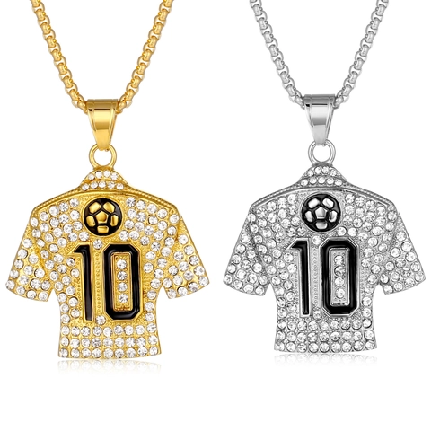 Collar de Acero Inoxidable con Colgante de Camiseta de Fútbol Número 10 con Strass Hip Hop Joyería Deportiva Unisex