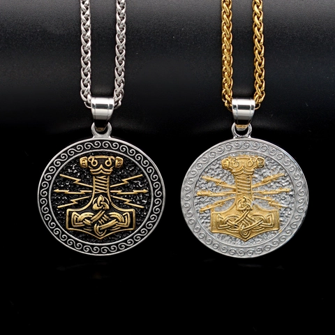 Collar de Colgante Martillo de Thor Mjölnir Vikingo para Hombre Acero Inoxidable Vintage Mitología Nórdica Tótem Joyería