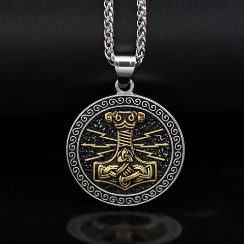 Collar de Colgante Martillo de Thor Mjölnir Vikingo para Hombre Acero Inoxidable Vintage Mitología Nórdica Tótem Joyería